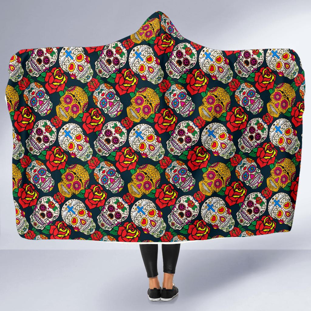 rose sugar skull skeleton girly floral pattern print hooded blanket cloak blanket 6039