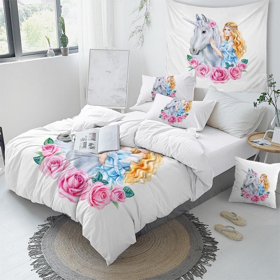 rose unicorn princess duvet cover bedding set 2433