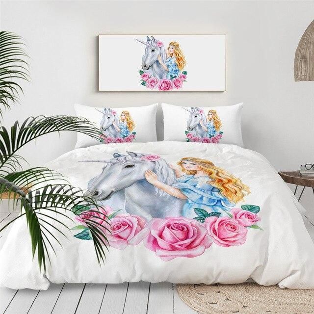 rose unicorn princess duvet cover bedding set 6591