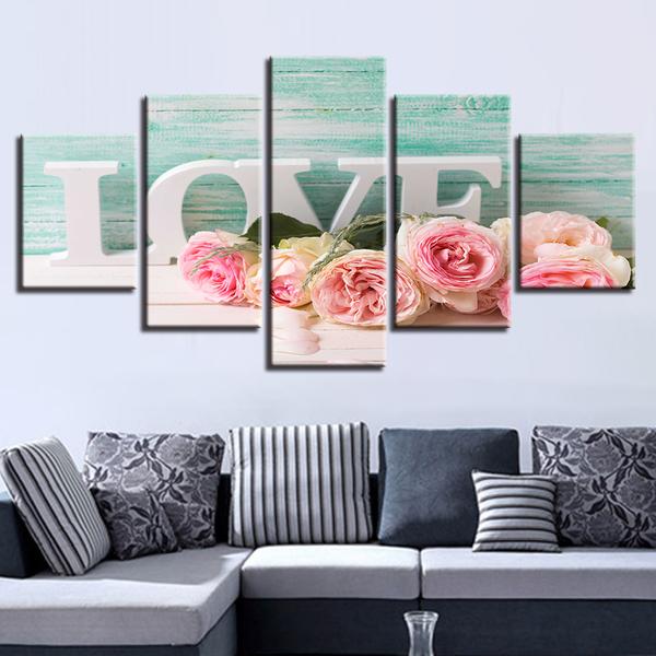 roses and letters love abstract 5 panel canvas art wall decor 2189