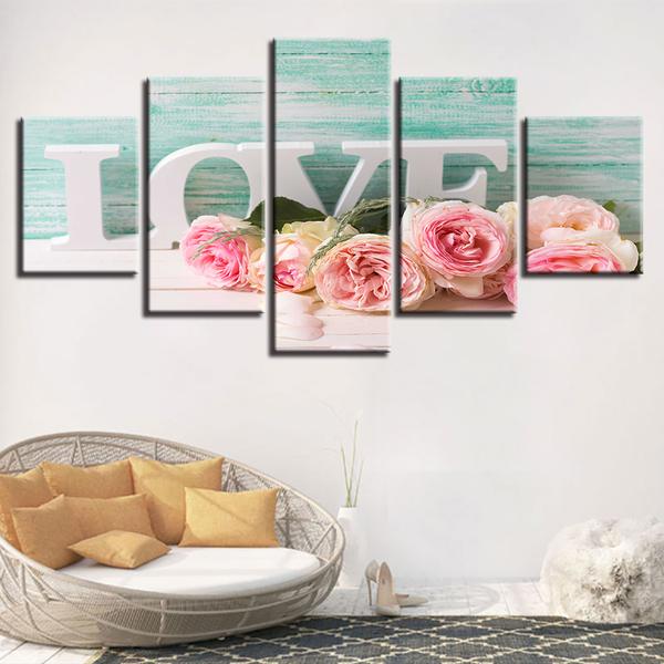 roses and letters love abstract 5 panel canvas art wall decor 2825