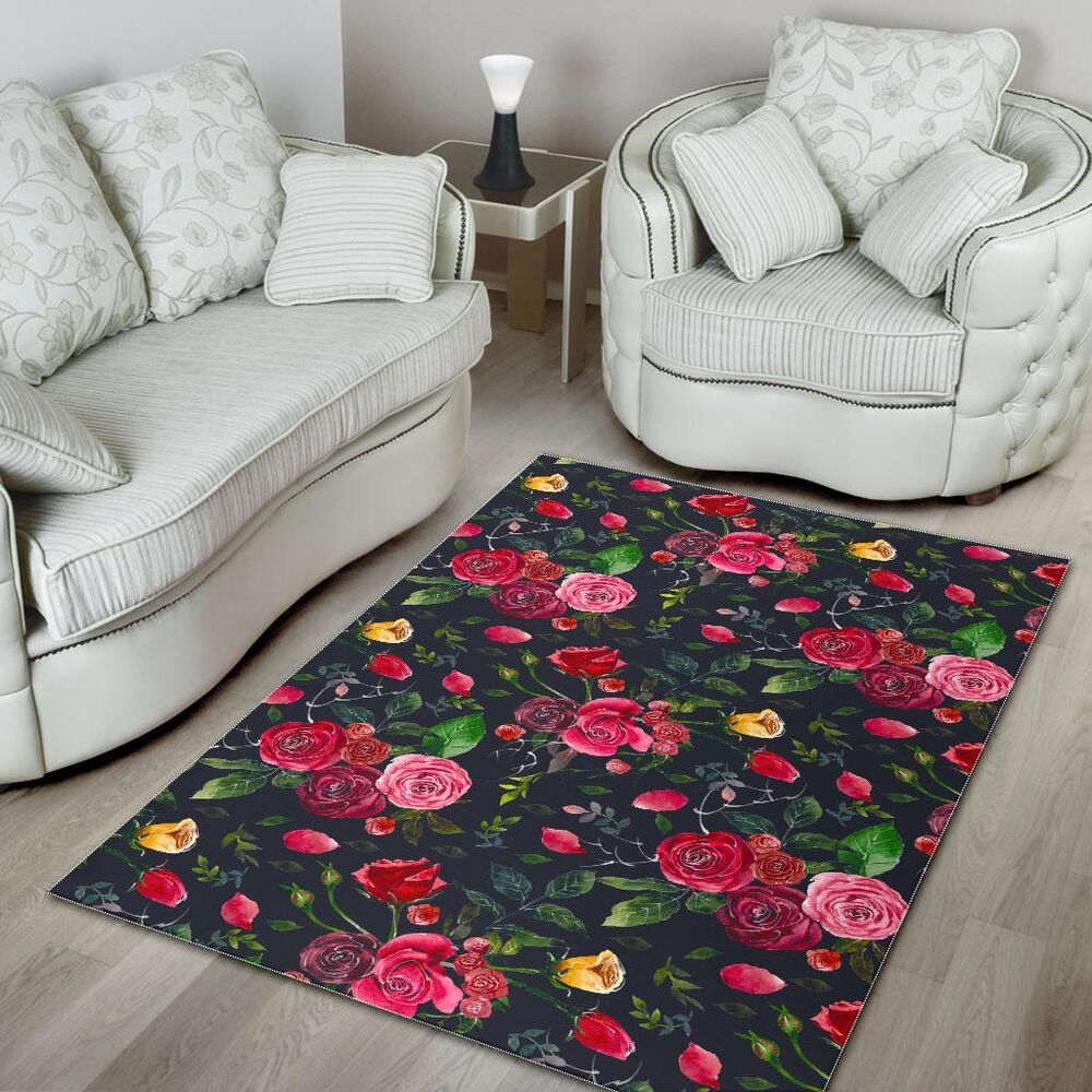 Roses Floral Flower Pattern Print Area Rug Floor Decor roses floral flower pattern print area rug floor decor 5519