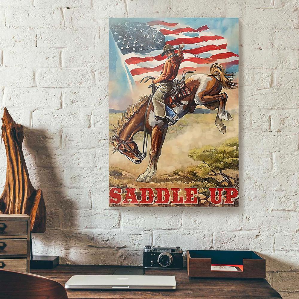 saddle up vintage cowboy horsing canvas prints wall art decor 7600