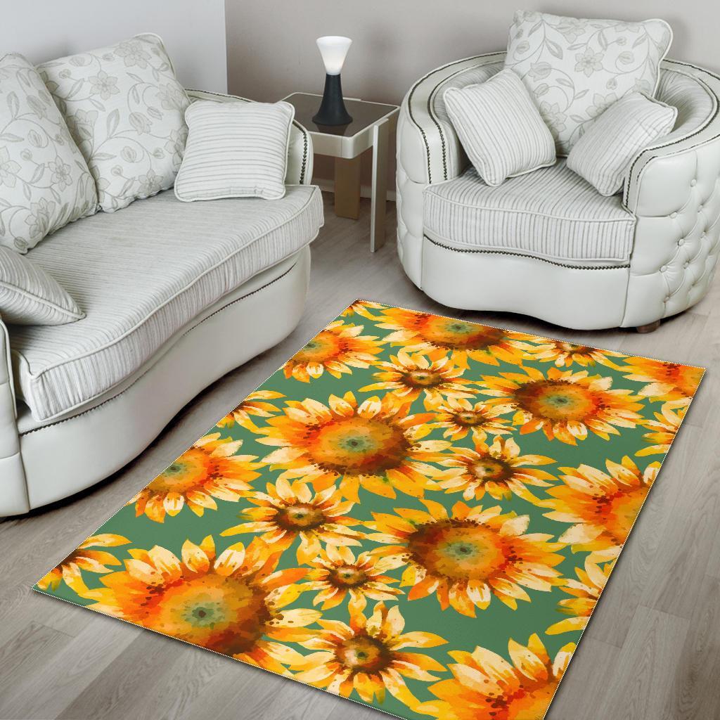 sage watercolor sunflower pattern print area rug floor decor 2005