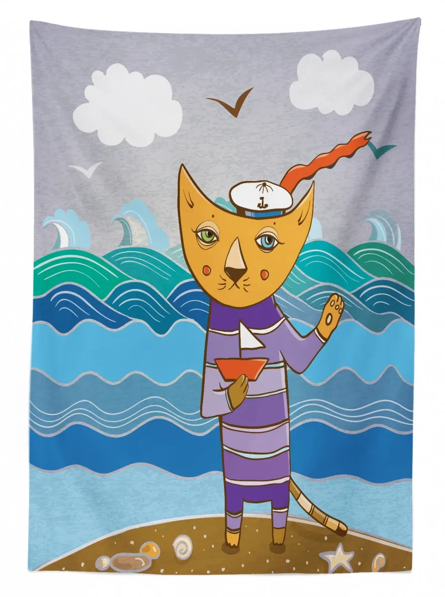sailor feline on the shore 3d printed tablecloth table decor 2796