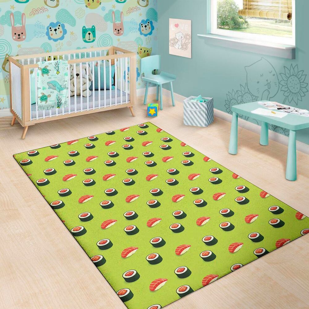 Salmon Sushi And Rolls Pattern Print Area Rug Floor Decor salmon sushi and rolls pattern print area rug floor decor 1233
