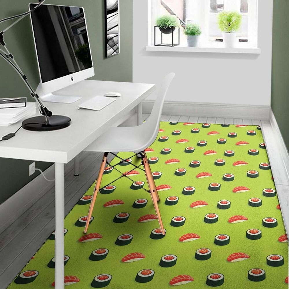 Salmon Sushi And Rolls Pattern Print Area Rug Floor Decor salmon sushi and rolls pattern print area rug floor decor 6788