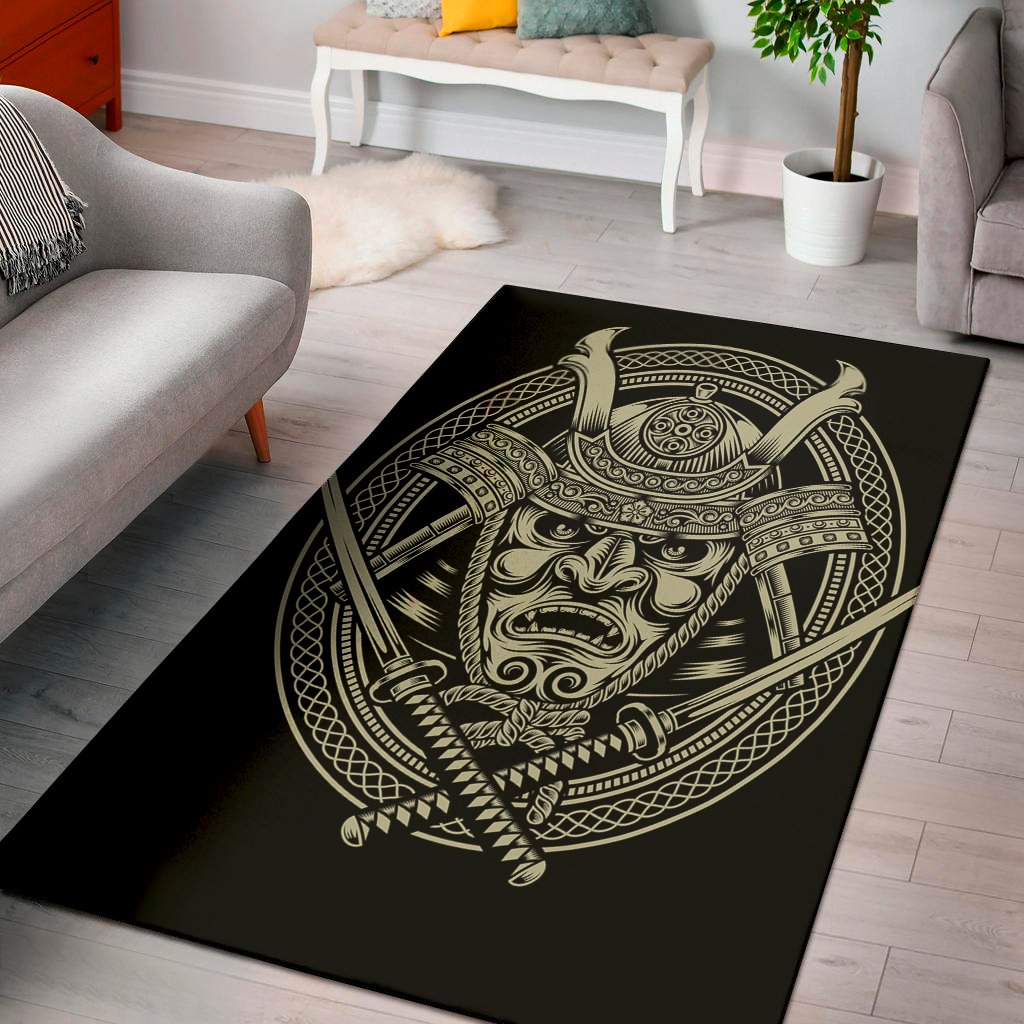 Samurai Warrior Mask Print Area Rug Floor Decor samurai warrior mask print area rug floor decor 4419