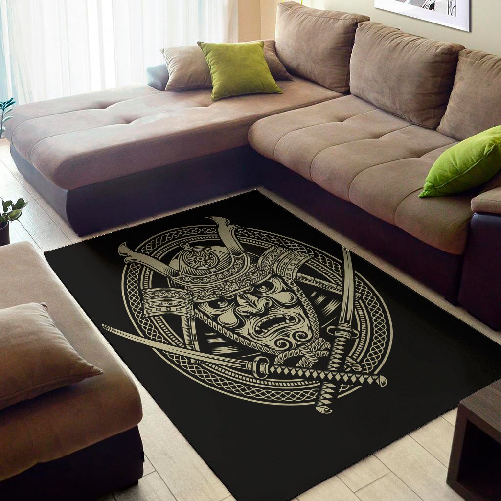 Samurai Warrior Mask Print Area Rug Floor Decor samurai warrior mask print area rug floor decor 8141