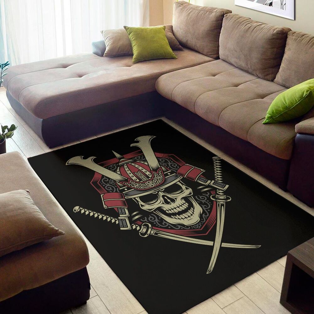 samurai warrior skull print area rug floor decor 4788