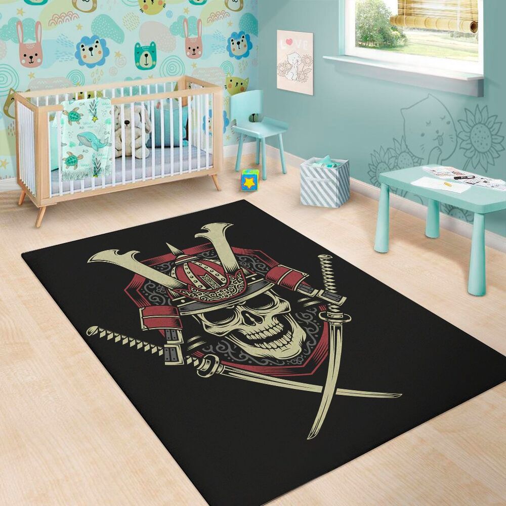 samurai warrior skull print area rug floor decor 5375