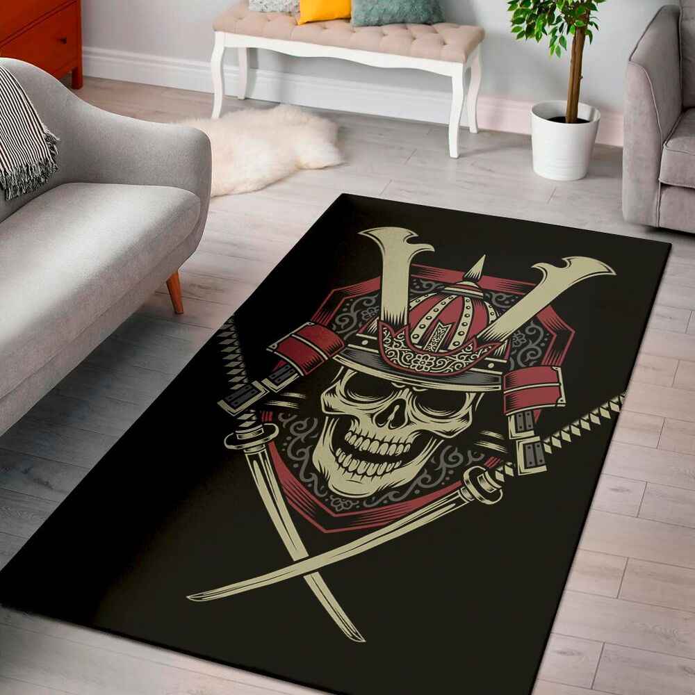 samurai warrior skull print area rug floor decor 5937