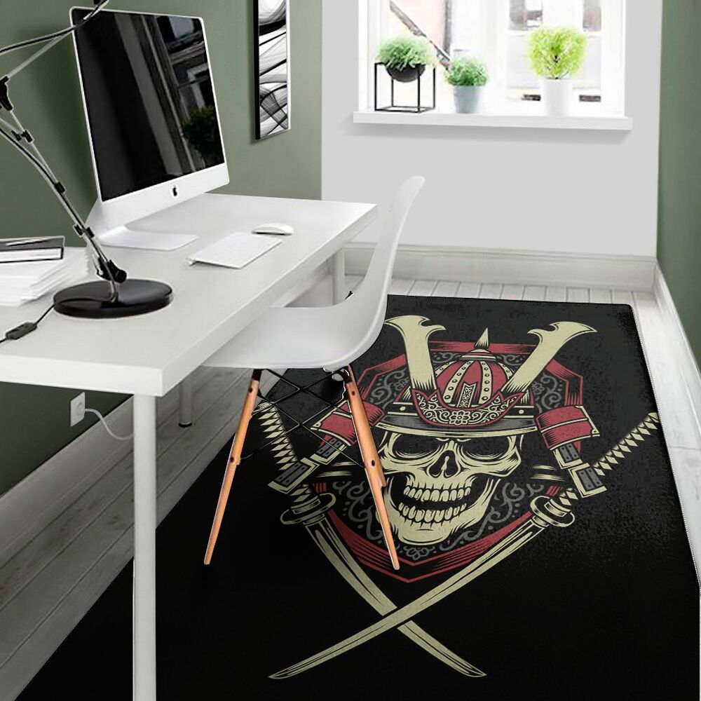 samurai warrior skull print area rug floor decor 8624