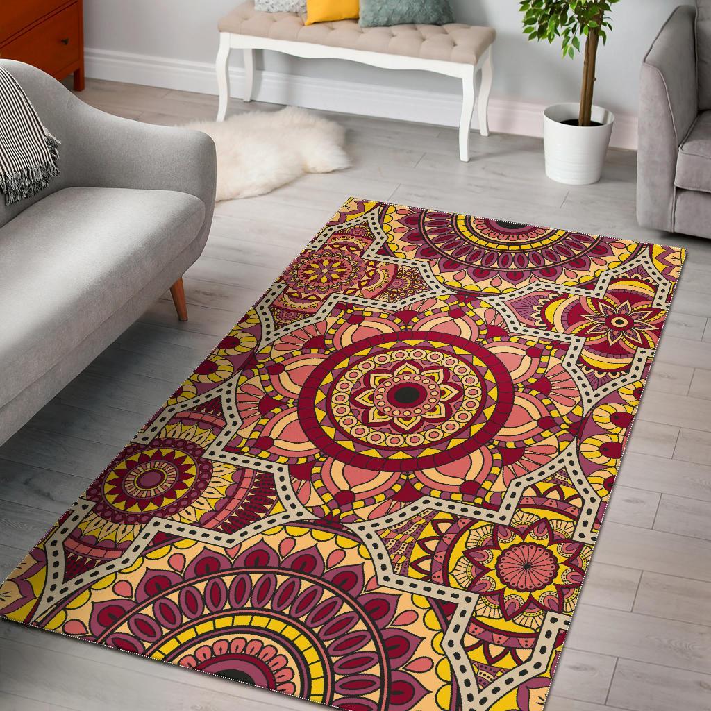 sangria mandala bohemian pattern print area rug floor decor 5067