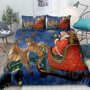 santa claus and reindeer duvet cover bedding set 5644