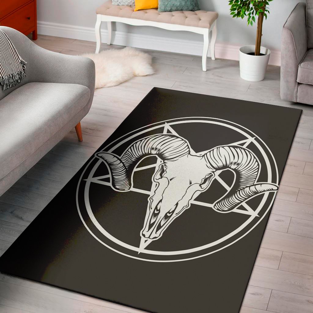satan goat skull pentagram print area rug floor decor 2294