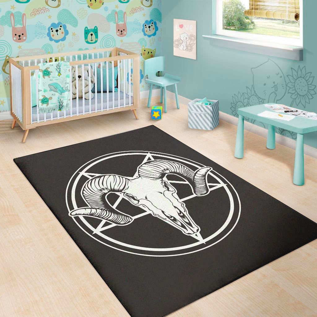 satan goat skull pentagram print area rug floor decor 4385