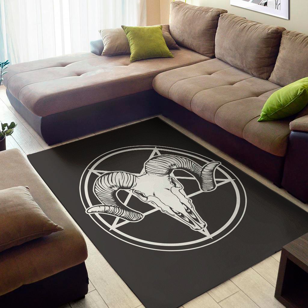 satan goat skull pentagram print area rug floor decor 6684