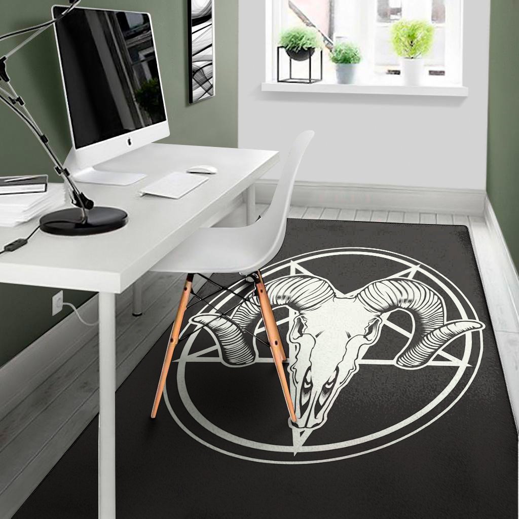 satan goat skull pentagram print area rug floor decor 8344
