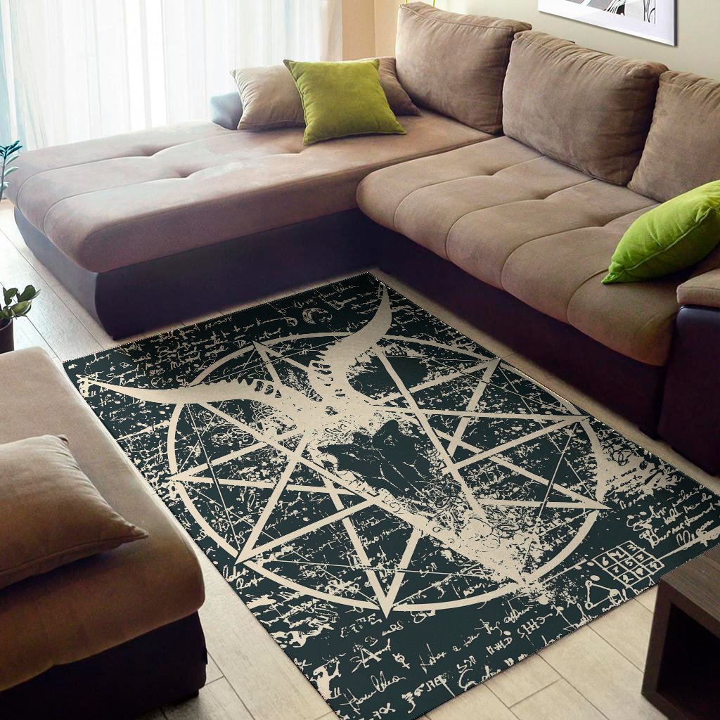 satan goat skull symbol print area rug floor decor 3400