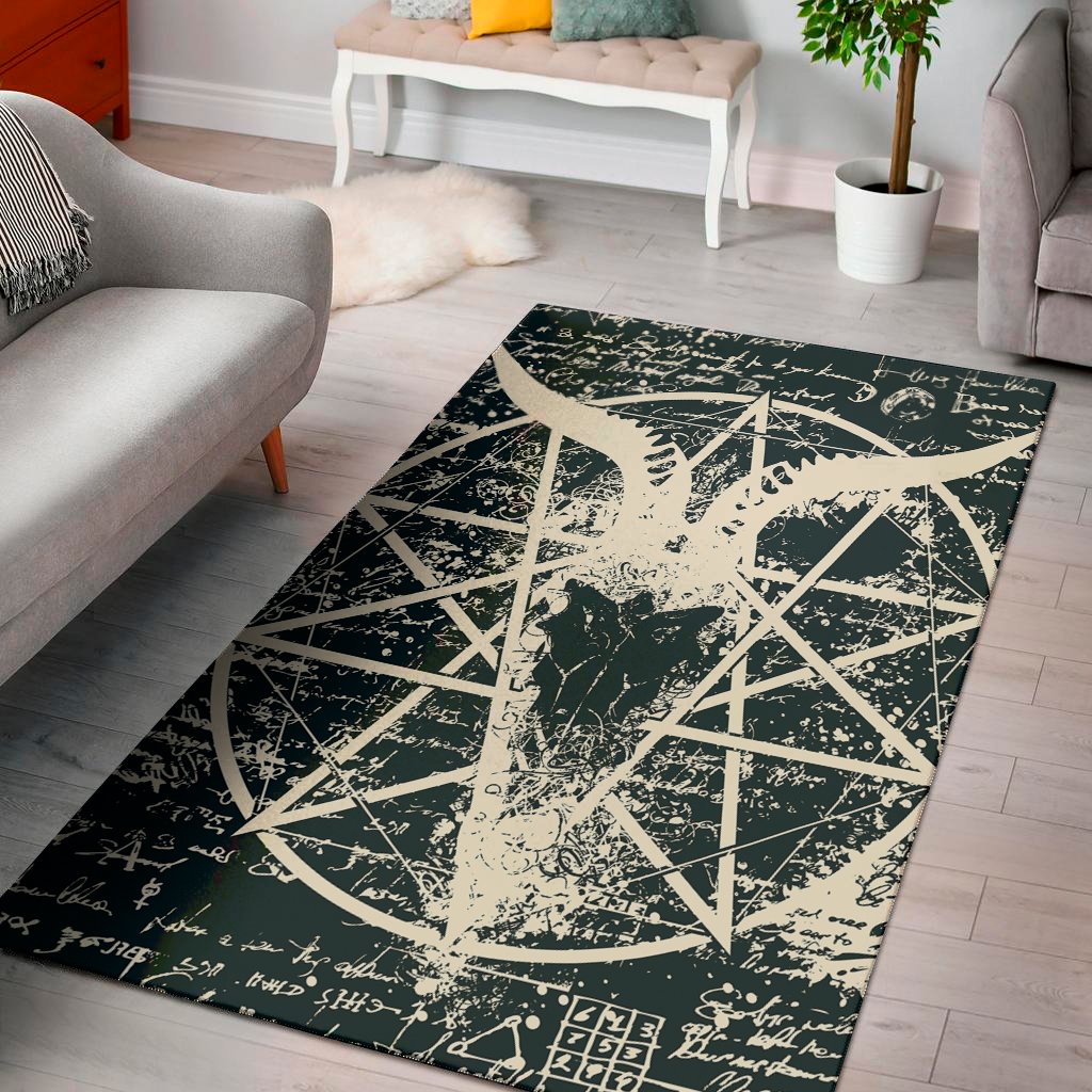 satan goat skull symbol print area rug floor decor 5276