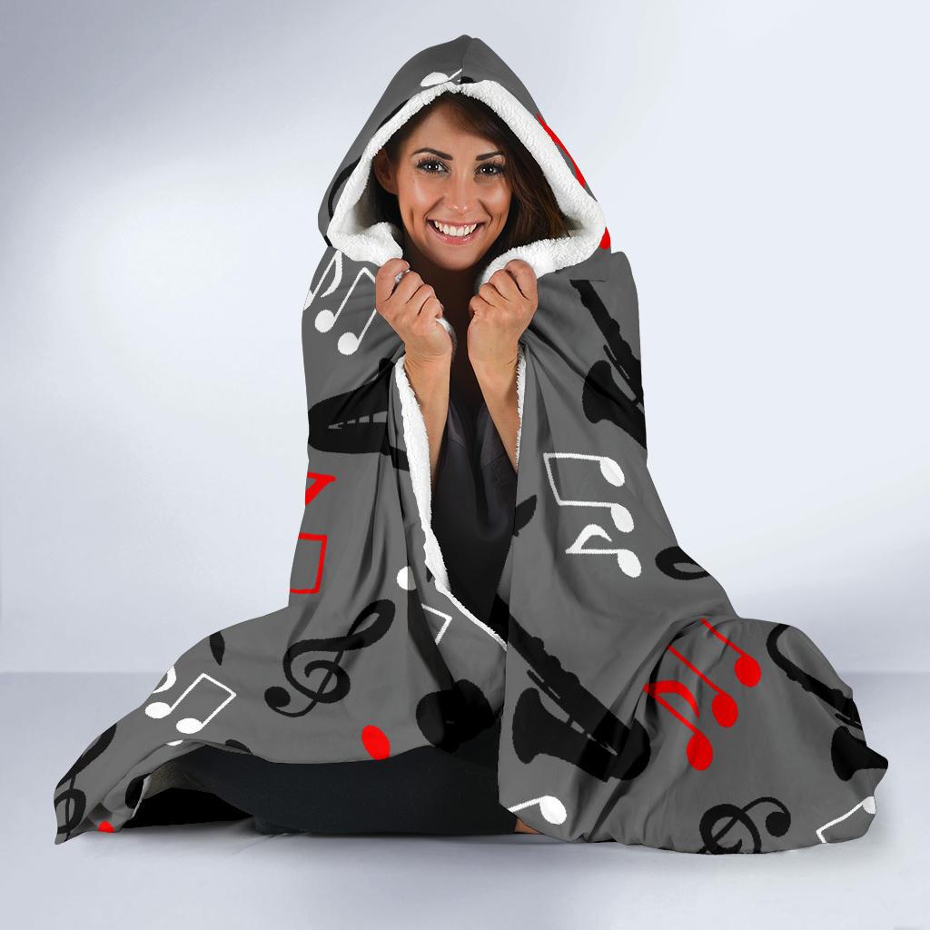 Saxophone Pattern Print Hooded Blanket Cloak Blanket