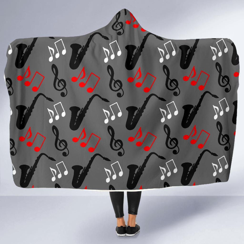 Saxophone Pattern Print Hooded Blanket Cloak Blanket