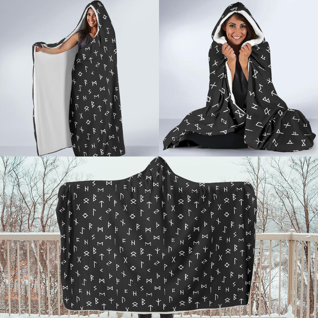 scandinavian viking futhark norse runes pattern print hooded blanket cloak blanket 4759