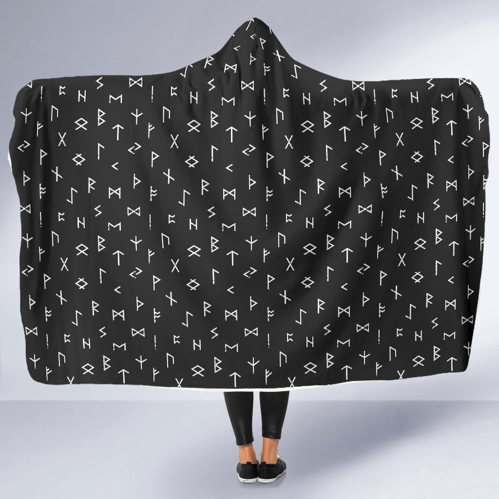 scandinavian viking futhark norse runes pattern print hooded blanket cloak blanket 5334