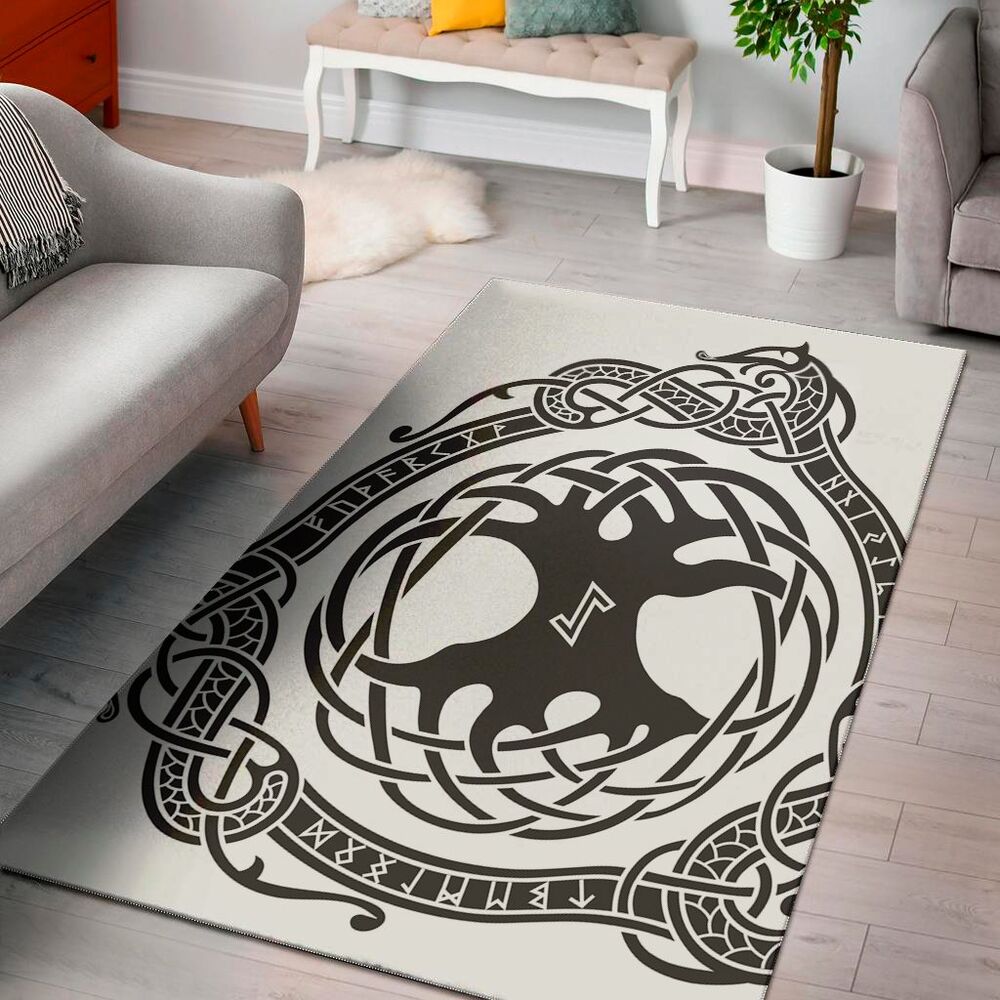 scandinavian yggdrasil print area rug floor decor 1202