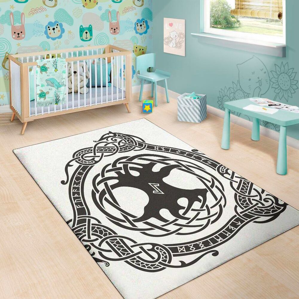 scandinavian yggdrasil print area rug floor decor 8182