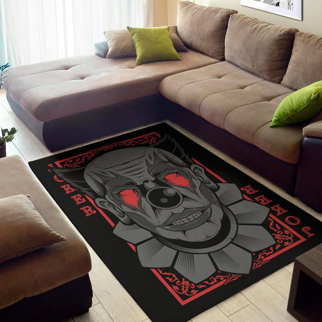 scary joker card print area rug floor decor 1730