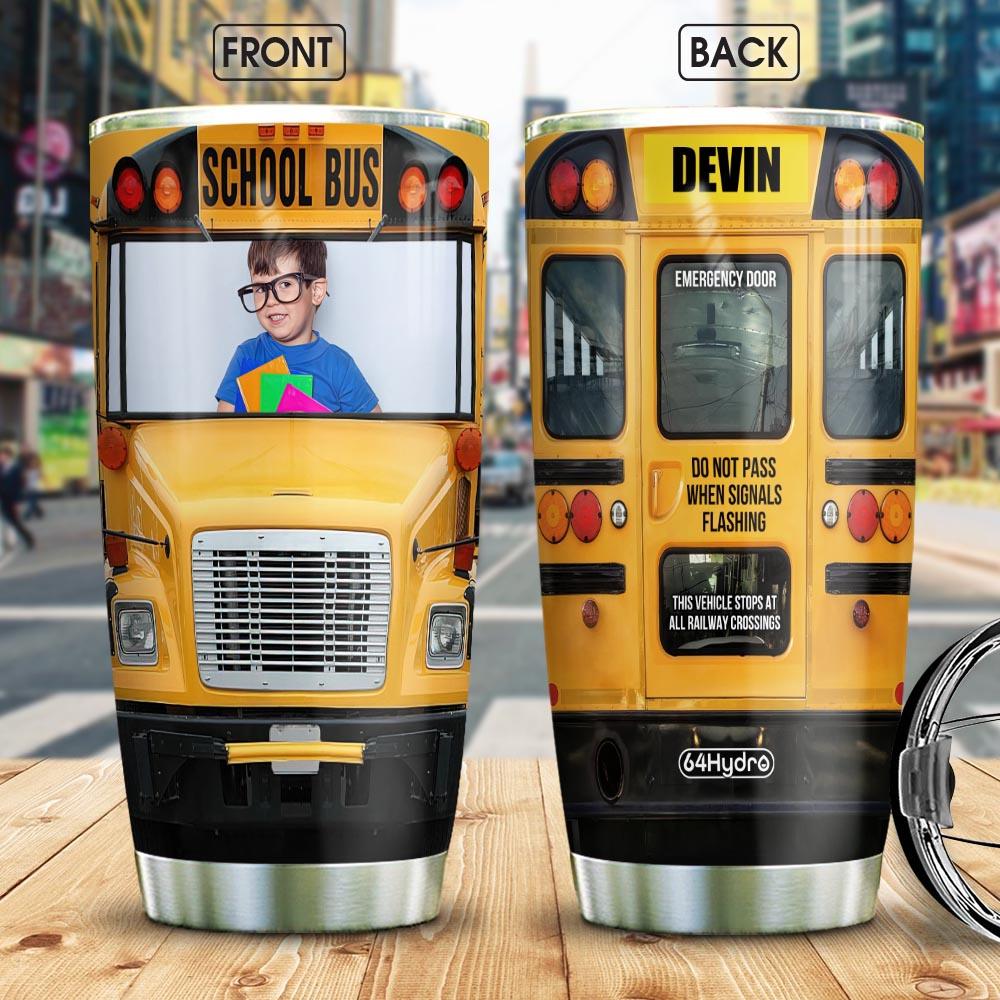 school bus customized photo personalized stainless steel tumbler 4415