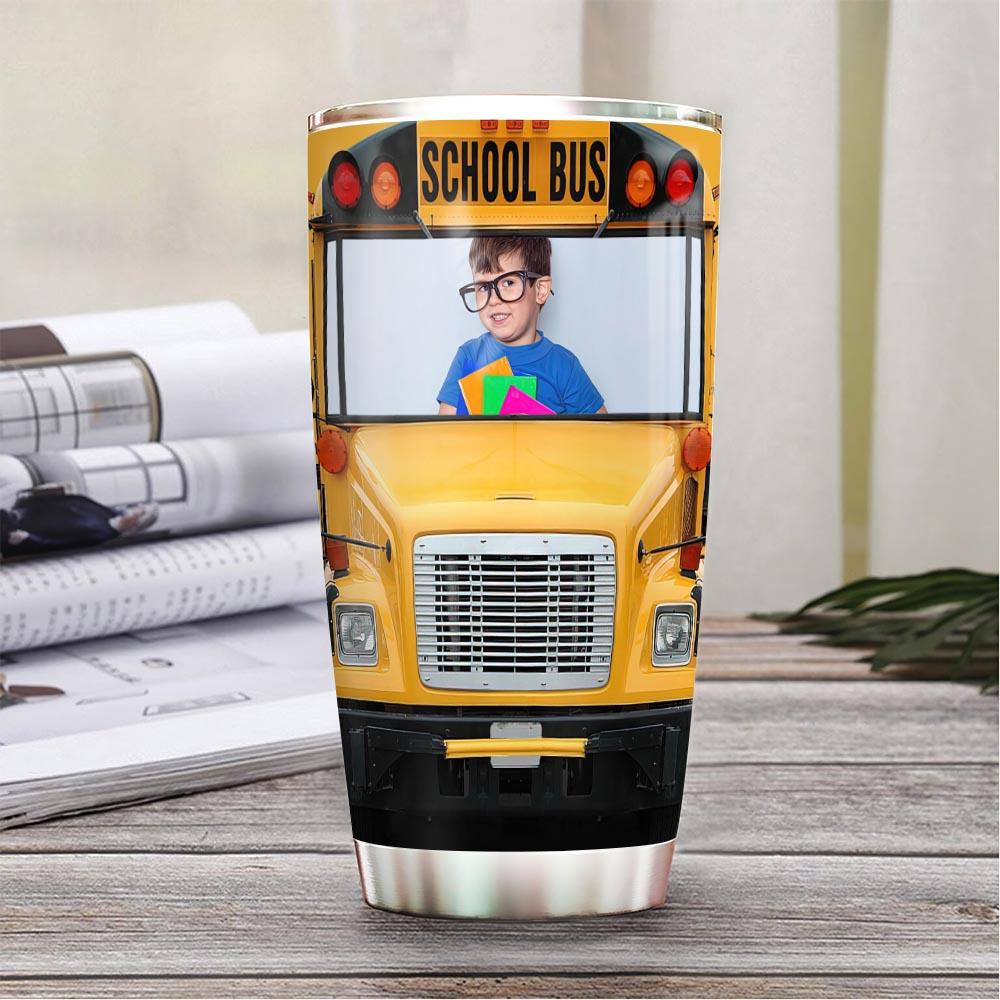 school bus customized photo personalized stainless steel tumbler 6715