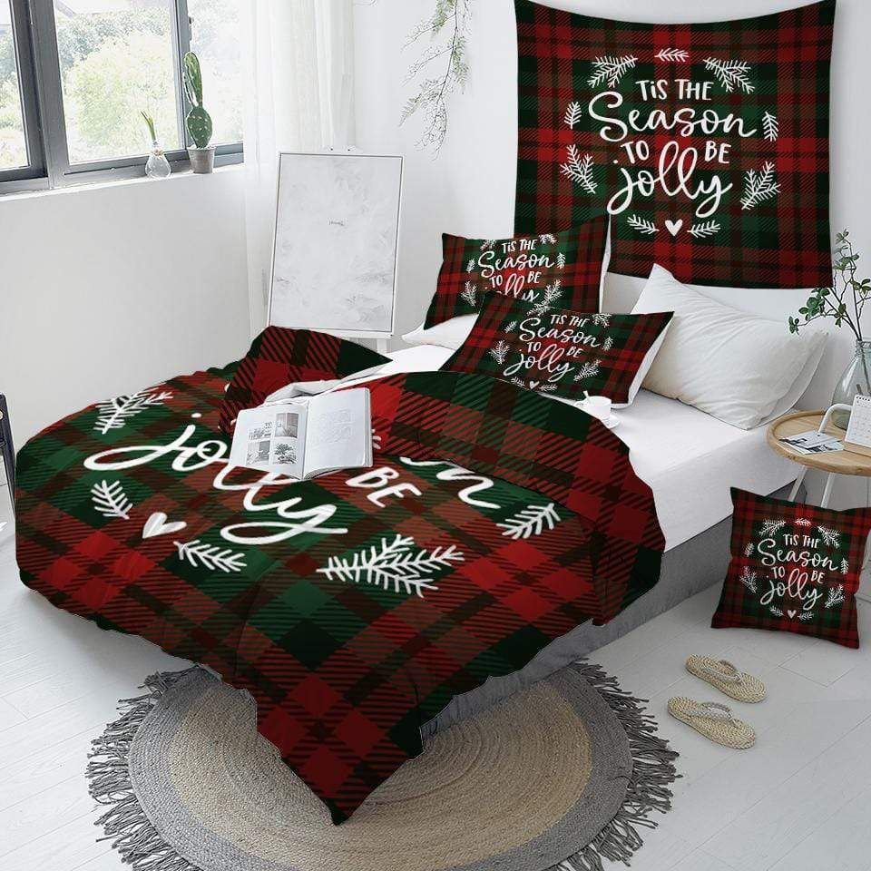 scottish pattern tis the season to be jolly duvet cover bedding set 6382