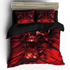 screaming skull red and black bedding set bedroom decor 4777
