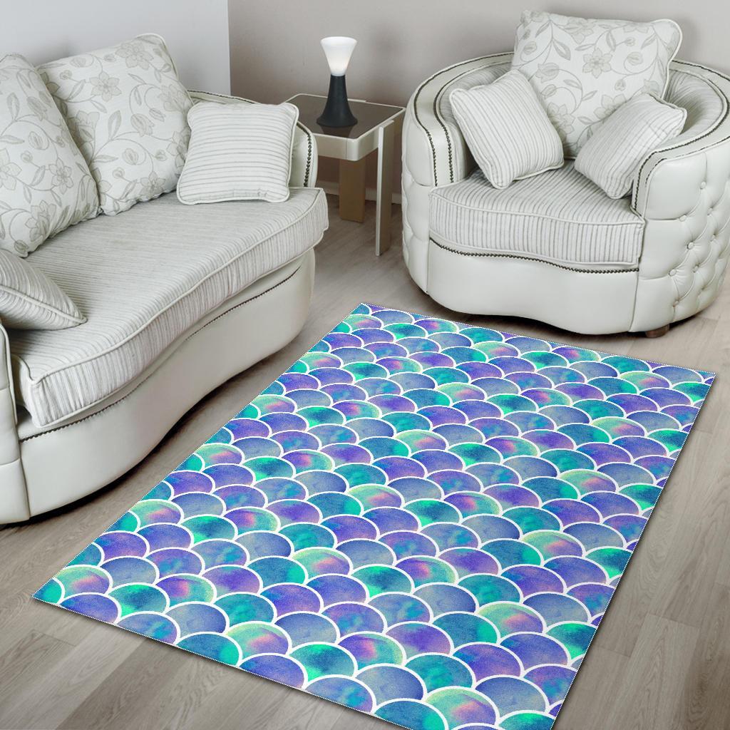 sea blue mermaid scales pattern print area rug floor decor 2533