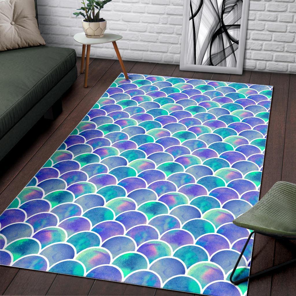 sea blue mermaid scales pattern print area rug floor decor 8437