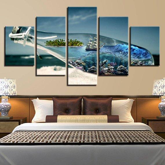 sea in the botlle 2 abstract 5 panel canvas art wall decor 8621