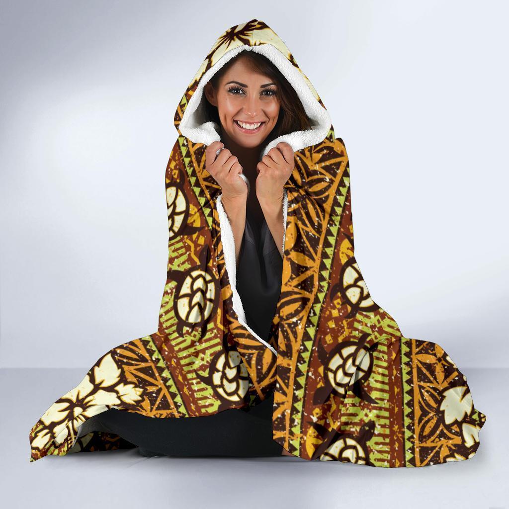 sea turtle aztec hibiscus hawaiian pattern print hooded blanket cloak blanket 1145