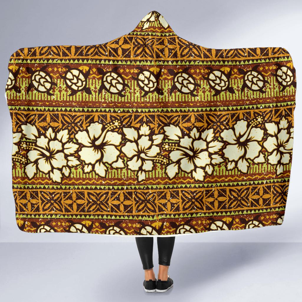 sea turtle aztec hibiscus hawaiian pattern print hooded blanket cloak blanket 2007