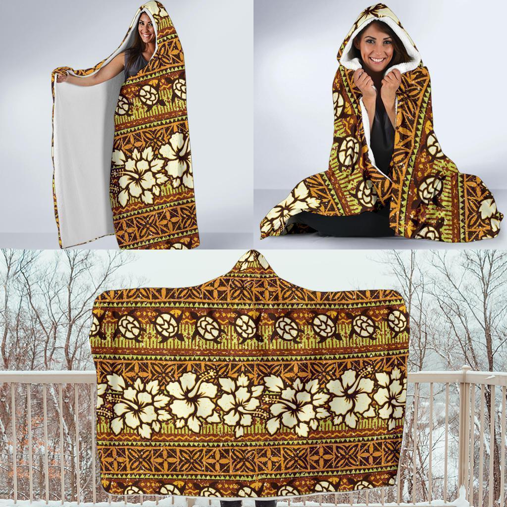 sea turtle aztec hibiscus hawaiian pattern print hooded blanket cloak blanket 2807
