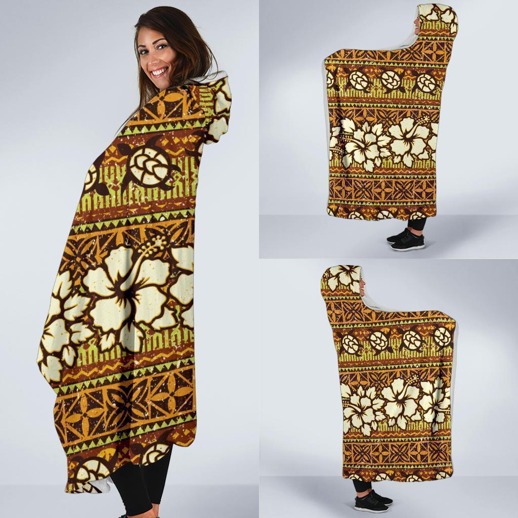 sea turtle aztec hibiscus hawaiian pattern print hooded blanket cloak blanket 4710