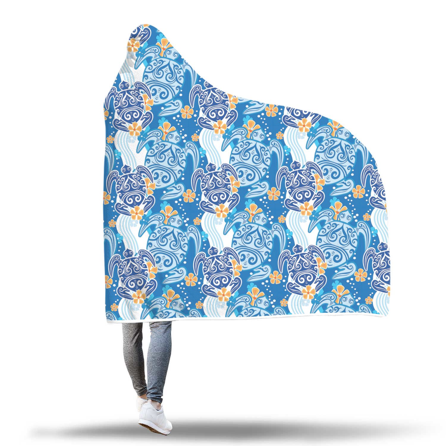 sea turtle hawaiian blue pattern print hooded blanket cloak blanket 2660