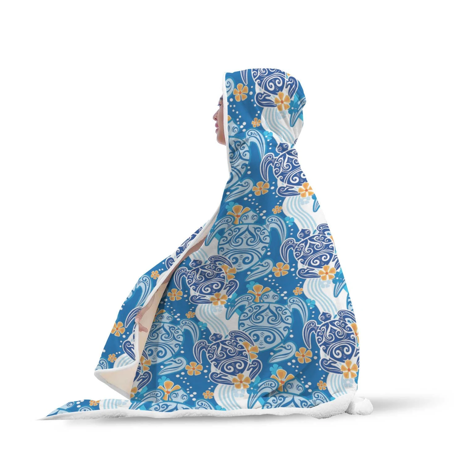 sea turtle hawaiian blue pattern print hooded blanket cloak blanket 4521