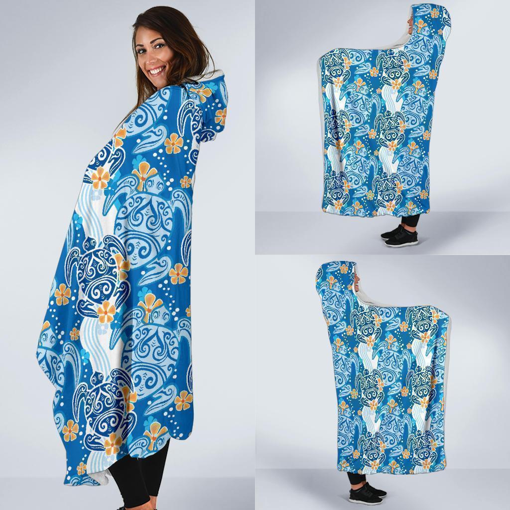 sea turtle hawaiian blue pattern print hooded blanket cloak blanket 6287