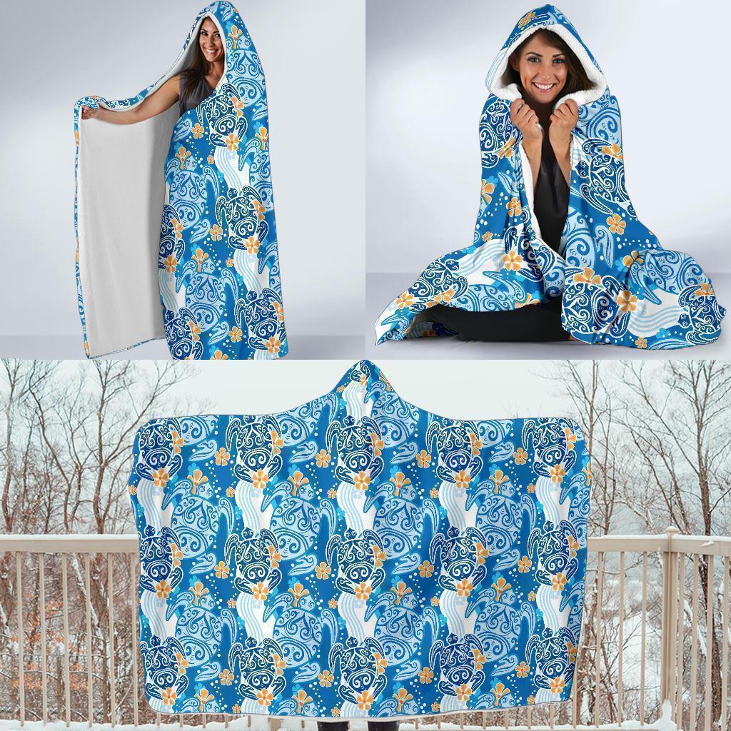 sea turtle hawaiian blue pattern print hooded blanket cloak blanket 8168