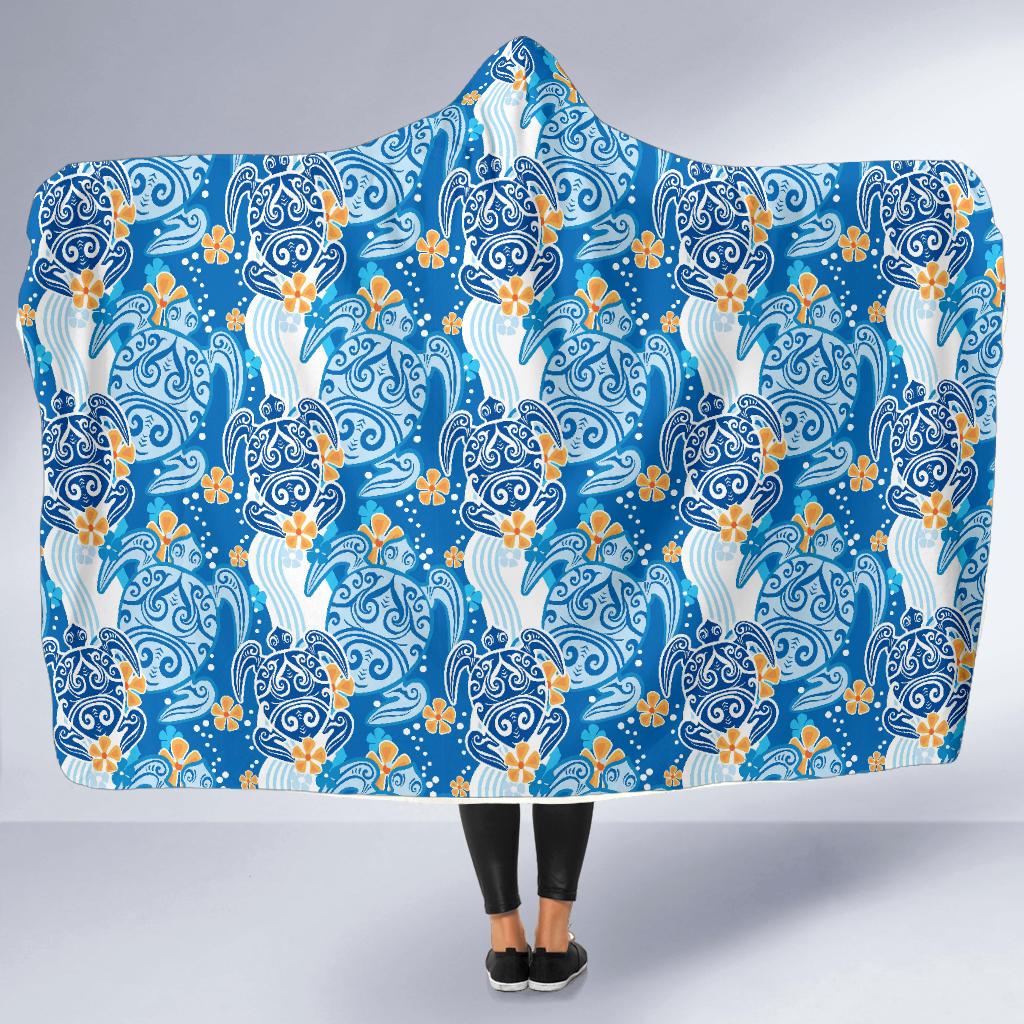 sea turtle hawaiian blue pattern print hooded blanket cloak blanket 8210