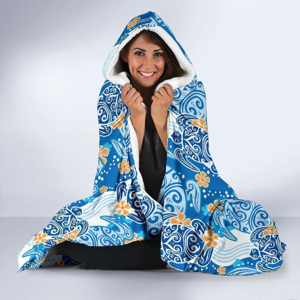 sea turtle hawaiian blue pattern print hooded blanket cloak blanket 8745