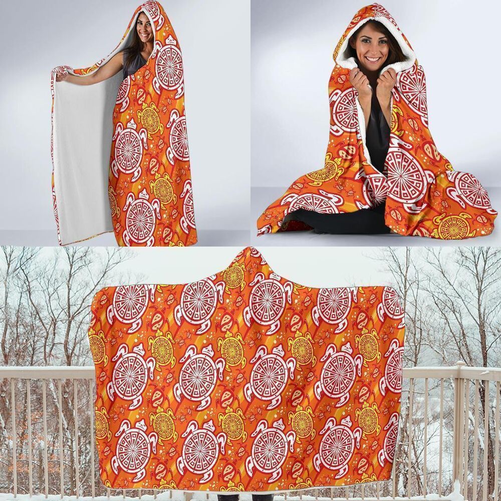 Sea Turtle Hawaiian Orange Pattern Print Hooded Blanket Cloak Blanket sea turtle hawaiian orange pattern print hooded blanket cloak blanket 3654